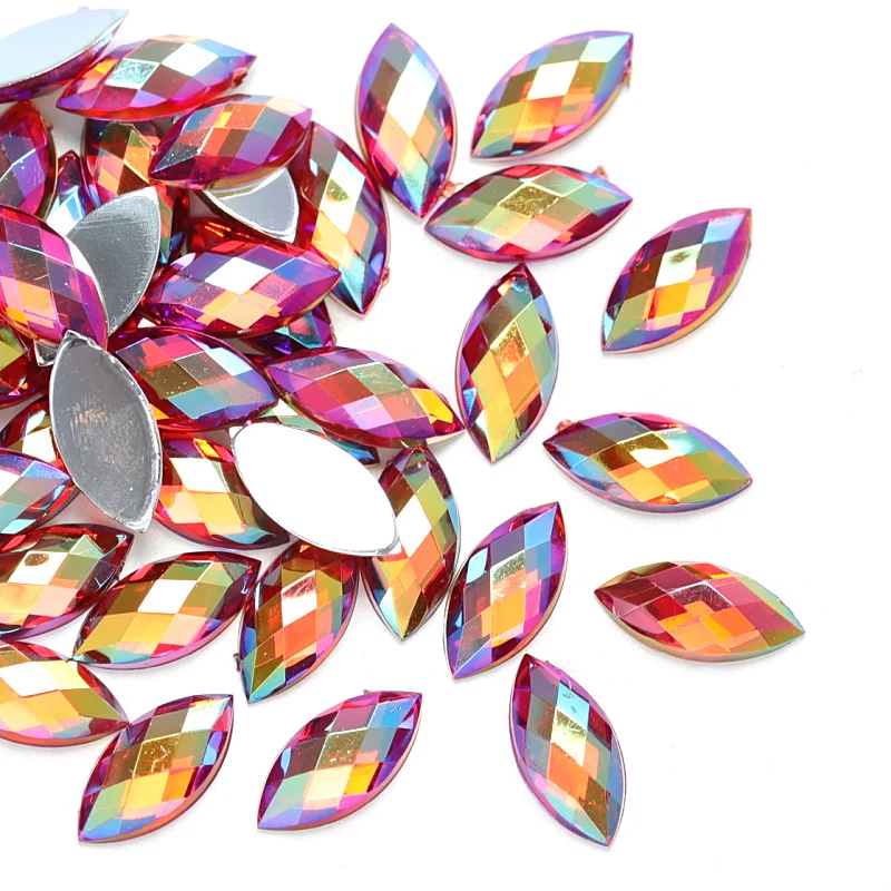 

100Pieces 7x15mm Acrylic Horse Eye Nail Manicure Rhinestone Multicolor Rhinestone Fashion Nail Crystal Diamond DIY H0978