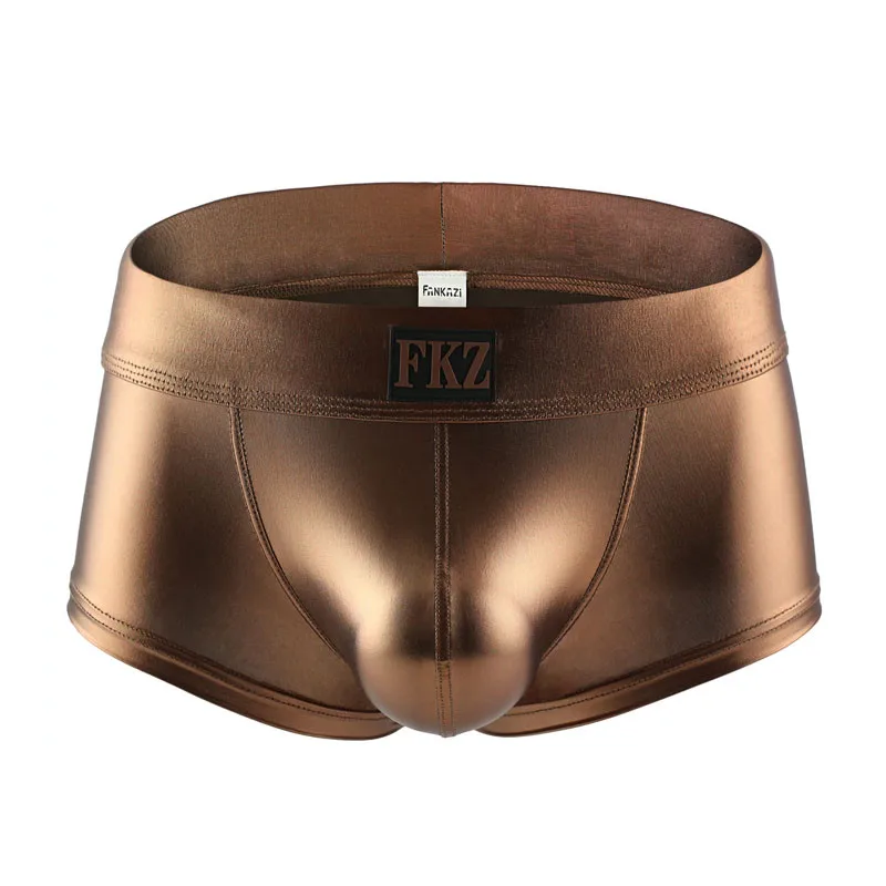 4PCS/Lot Men Boxer Shorts Sexy Male Low Rise PU Leather U Bulge Underwear Gay Party Club Boxers Shorts Bikini Underpants Cueca