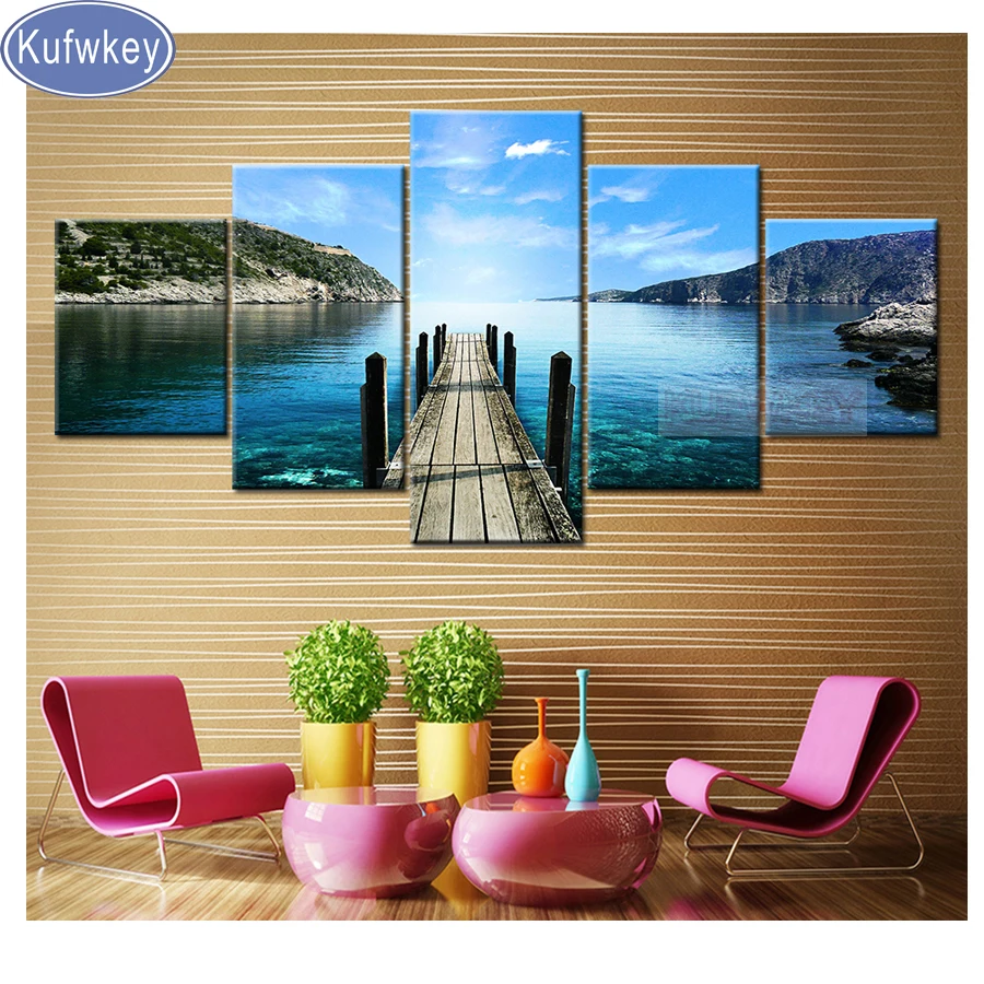 

5 pcs,Full Square round diamond 5D DIY Diamond Painting "calm sea surface" diamond Embroidery Cross Stitch Rhinestones pictures
