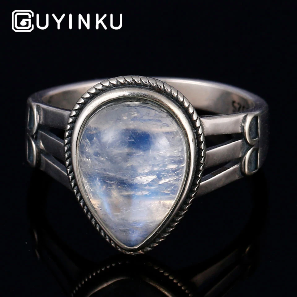 Женское кольцо GUYINKU элегантное обручальное из натурального лунного камня 925