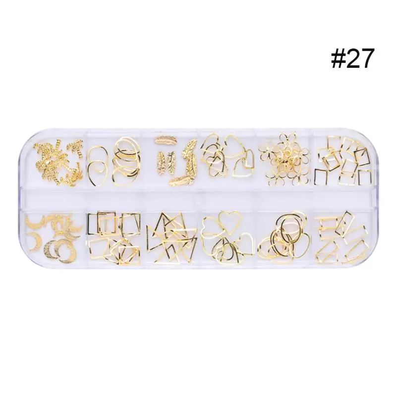 pattern-27 1 коробка, 3D металлические украшения для ногтей, золотая металлическая цепочка, бисер, линия, много размеров, змеиная кость, маникюр, дизайн ногтей, украшение в колесах - Цвет: pattern-27