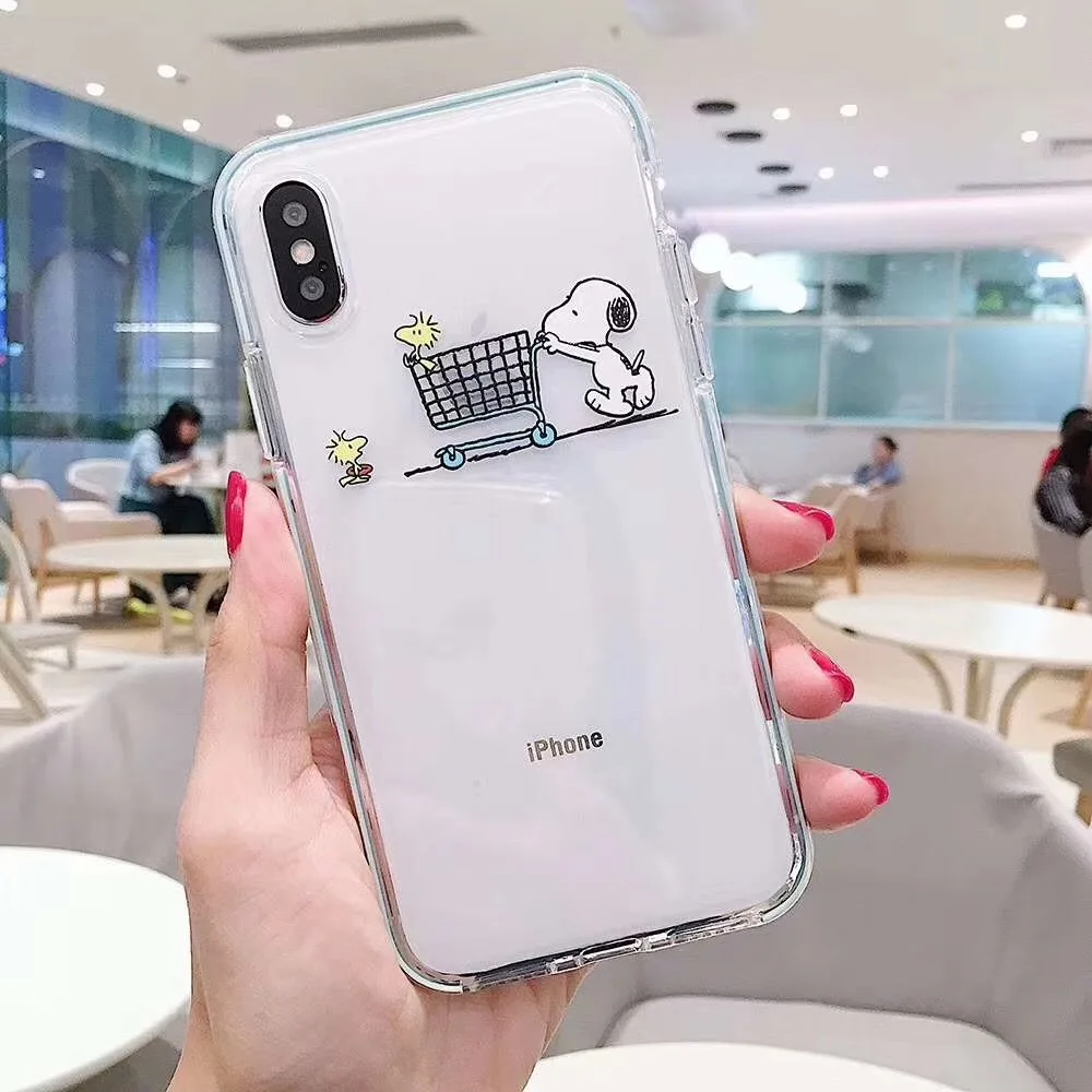 Мультфильм Снупи прозрачный цвет границы чехол для телефона iphone 6 6s 7 8 plus X XR XS MAX