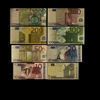 8pcslot 5 10 20 50 100 200 500 1000 eur gold banknotes in 24k gold fake paper money for collection euro banknote sets