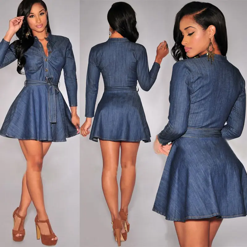 Джинсовое Короткое мини-платье модное женское облегающее джинсовое синее платье