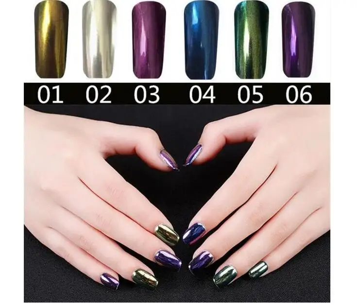 Зеркальная хромированная пудра для ногтей с эффектом металлик и серебро