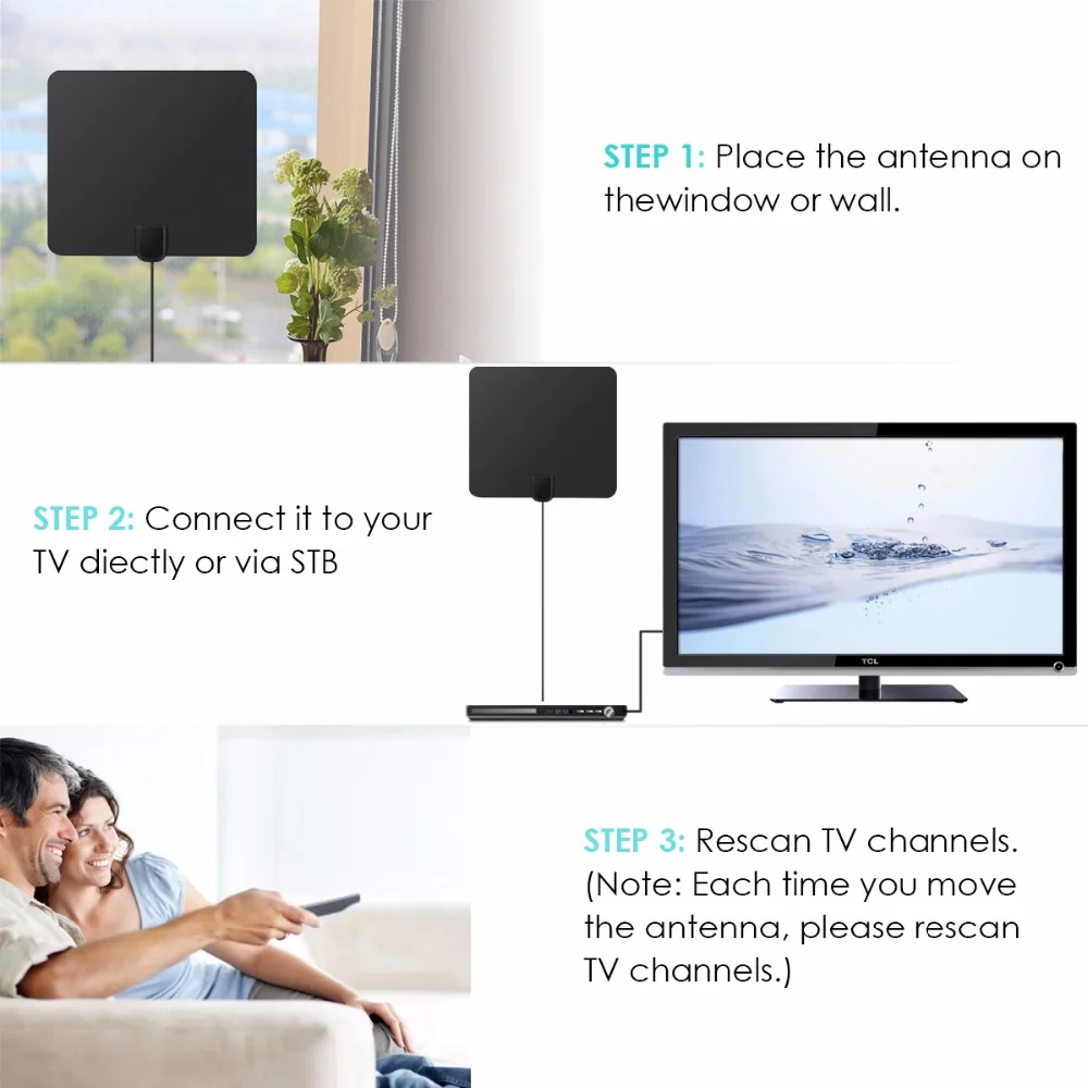 SOONHUA усиленная HDTV антенна 50 миль диапазон цифровой Внутренний ТВ 25 дБ усиление HD