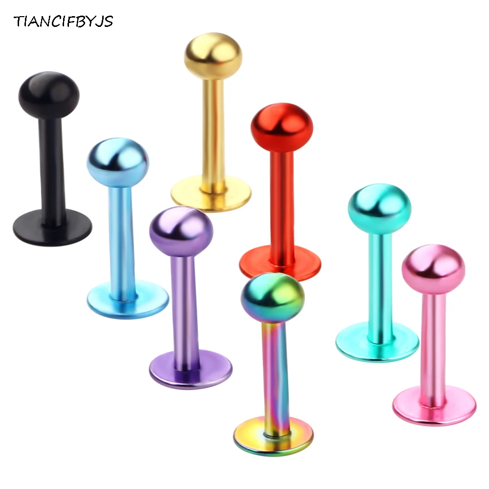 TIANCIFBYJS титановое IP короткое кольцо для губ LABRET пирсинг Монро Козелок Уха 16 г 8 мм 100