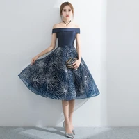 unique navy blue short evening dresses turkey elegant prom dress off the shoulder formal party dresses china online store 2019