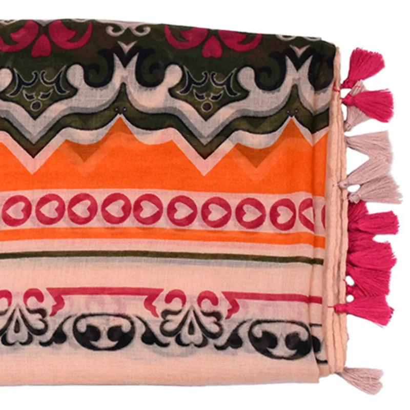 Модные шали с кисточками цветочным и алмазным принтом вискозный хлопковый