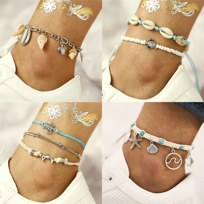 Boho Sea Shell пляжные браслеты на ногу для женщин Морская звезда Бесконечность серебряный браслет на лодыжку ноги цепь простой ножной браслет Tobilleras Conchas