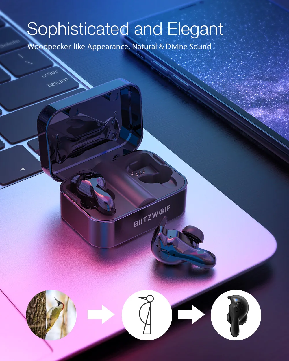 Blitzwolf BW-FYE1 bluetooth V5.0 TWS настоящие Беспроводные спортивные наушники TWS Наушники Hi-Fi стерео двойной микрофон с зарядным устройством