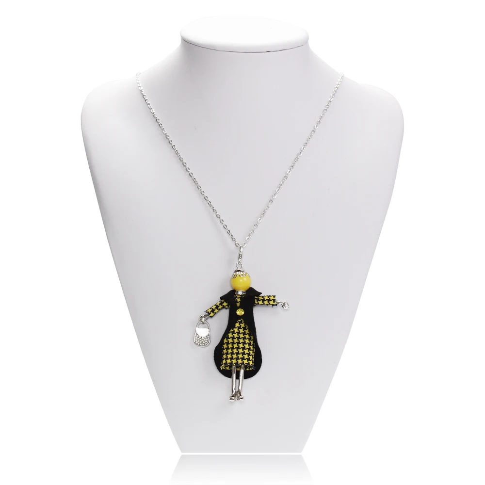 

WNGMNGL Fashion NEW Doll Pendant Necklace Rhinestone Lovely Dress Cute Women Doll Necklace Sweater Chain Statement Jewelry