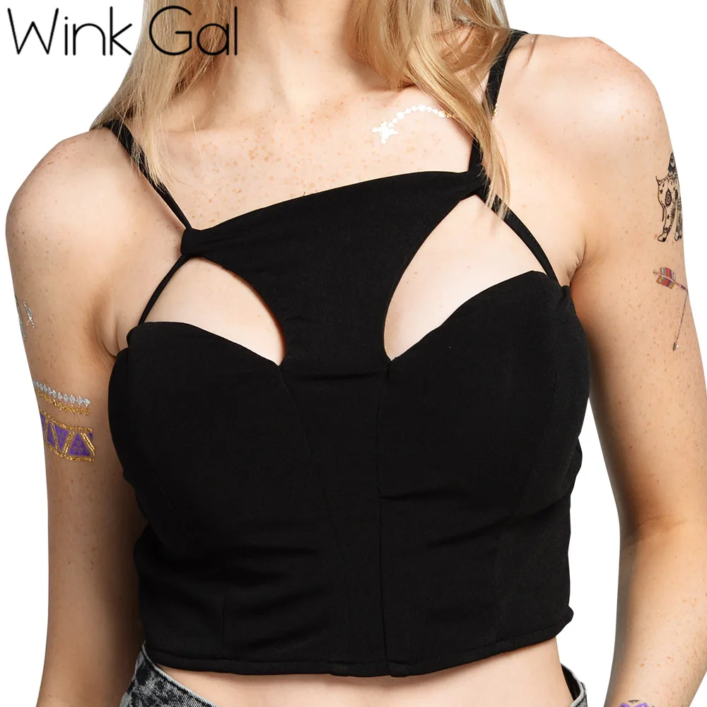 Подмигивание Гал Летний стиль пикантные Топы корректирующие для женский черный