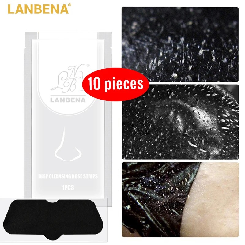 Бренд 10 pcs маска от угрей LANBENA Нос Маска для очищения пор подбородка черная пилинг