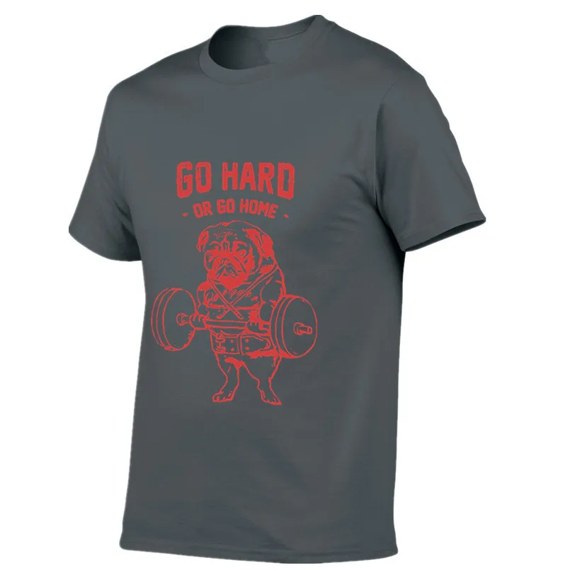 100% хлопок go home or hard мопса печатных мужчин crewneck Футболка с коротким рукавом
