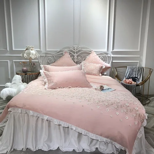 bedding set 2 Комплект постельного белья из египетского хлопка, розовый, серый, принцесса, роскошный пододеяльник, постельное белье, королева/король размер, кровать, юбка, покрывало, parure de lit - Цвет: bedding set 2
