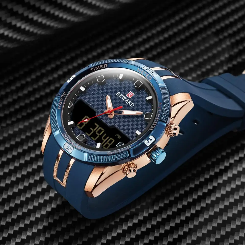 

REWARD Brand Men Watch Waterproof silicone strap Suspension surface design Watch Japan importe movement watch relogio masculino