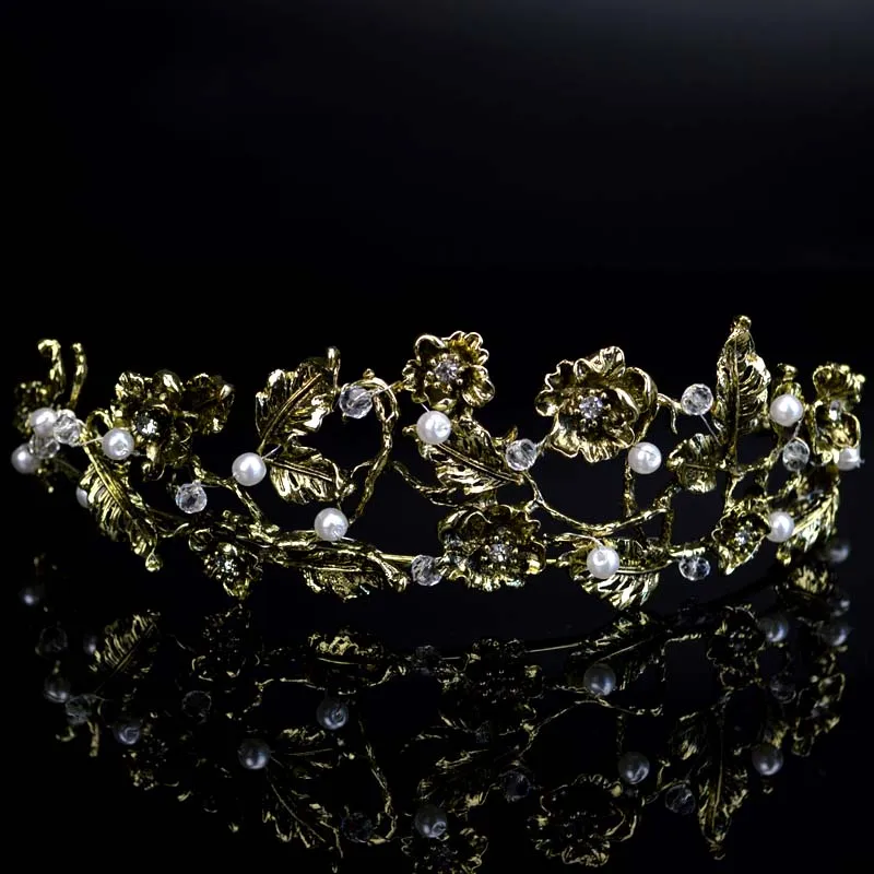 Стиль барокко ретро роскошный лист кристалл Серебряная корона свадебное