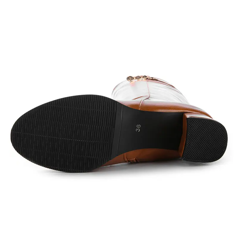 Женские сапоги выше колена рыцарские на толстом низком каблуке из искусственной