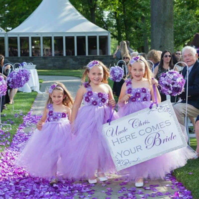 Lavender with Purple Flower Girl Dress Mid Calf Casual Lavender Baby Girl Tutu Dress Baby Toddler Clothing for Birthday Party