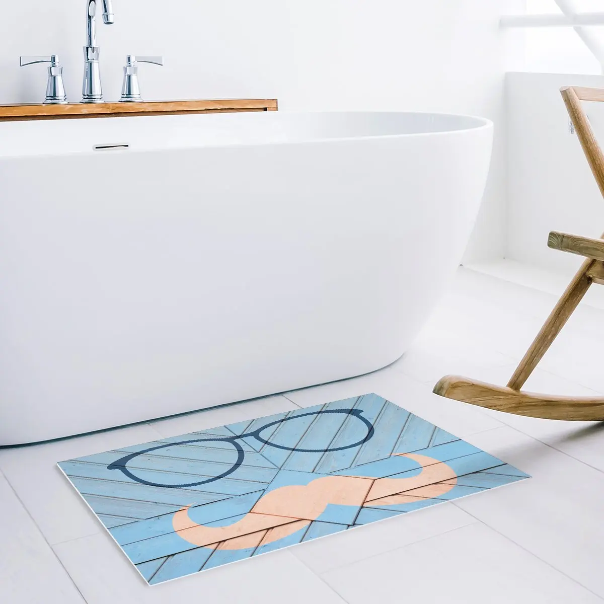 Забавные синие деревянные геометрические очки коврики для дверей с бородой и