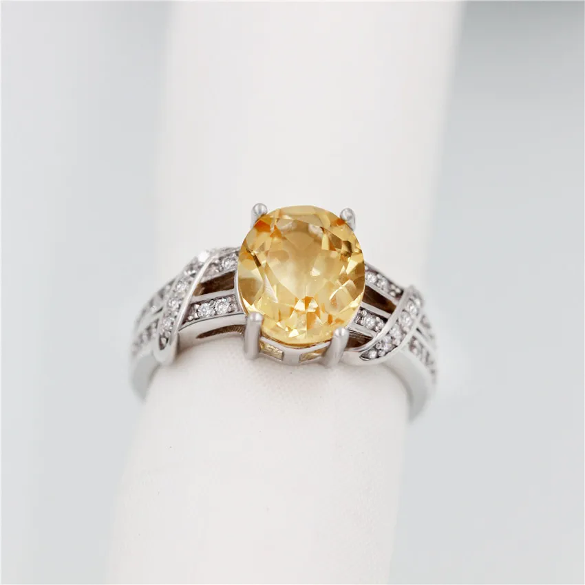 Almei 2.2CT желтый цитрин 925 Стерлинговое серебро обручальные кольца Изысканные