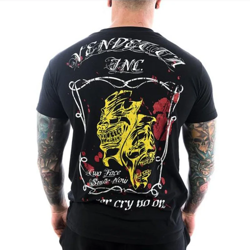 Мужская Летняя хлопковая футболка с коротким рукавом футболки для спортзала