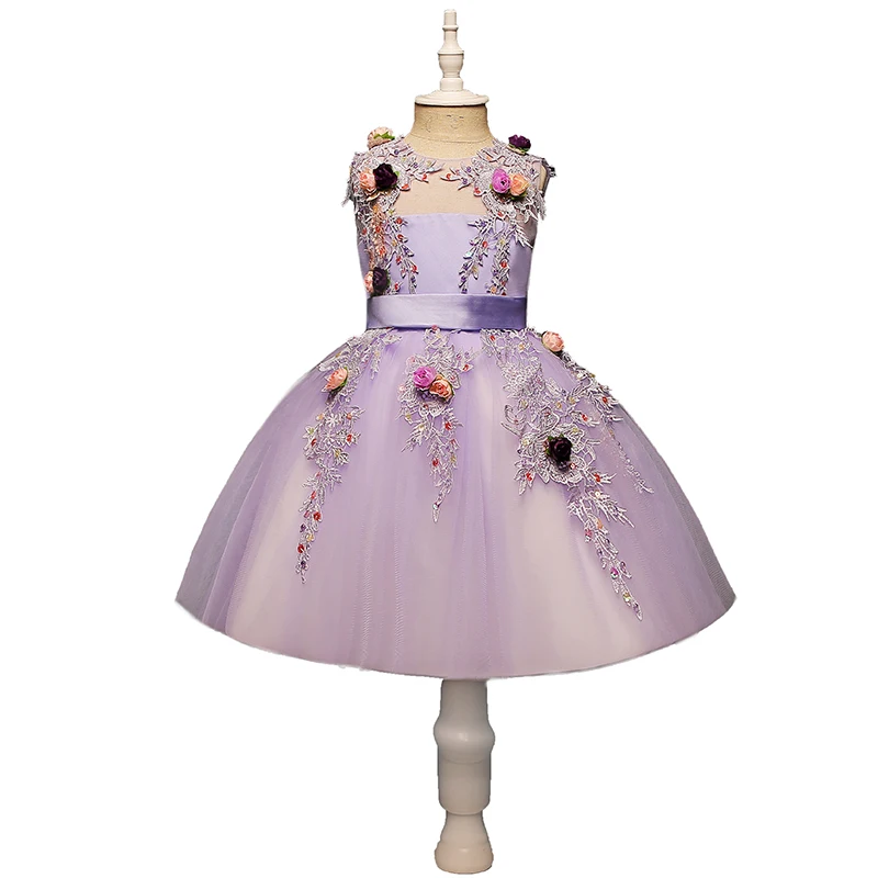 Purple dress bridesmaid kids 3d flower girl gown in wedding gorgeous prom mini dresses evening party 2018 performance communion | Детская