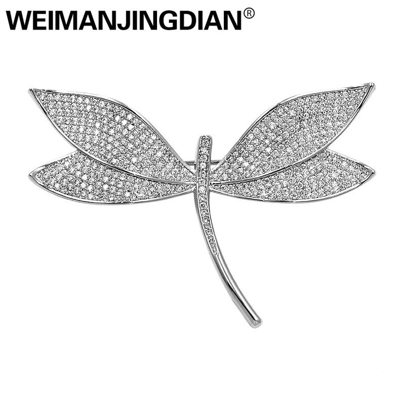 WEIMANJINGDIAN сверкающий розовый/синий/зеленый кубический цирконий CZ кристалл проложить стрекоза брошь булавки для женщин в разных цветах