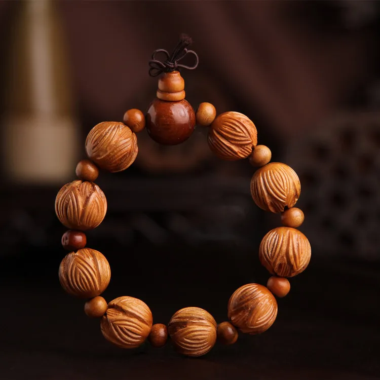 Браслет 12 дюймов из красного дерева с резьбой в виде лотоса|bracelet natural|natural