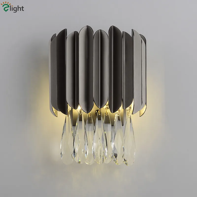 black lamp E14x2 Современный Блестящий Круглый стальной E14 светодиодный подвесной светильник фойе K9 хрустальный светодиодный подвесной светильник Внутреннее освещение Регулируемая цепочка Подвесная лампа - Цвет корпуса: black lamp E14x2