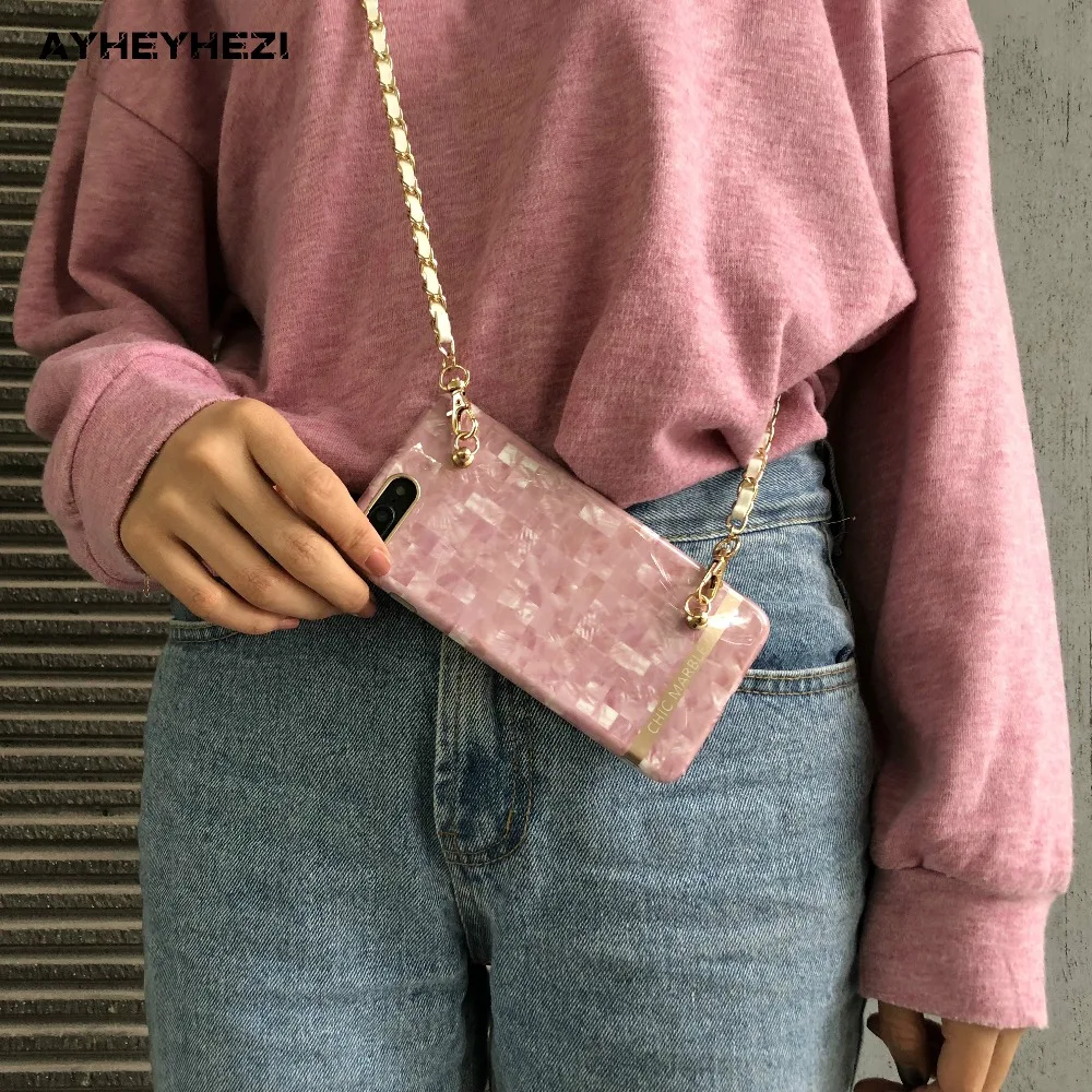 Instafashion Glossy Soft Marble Cell Phone Back Cover for IPhone XS X 6S 6 8 7 Plus Case Crossbody with Long Strap Lanyard | Мобильные