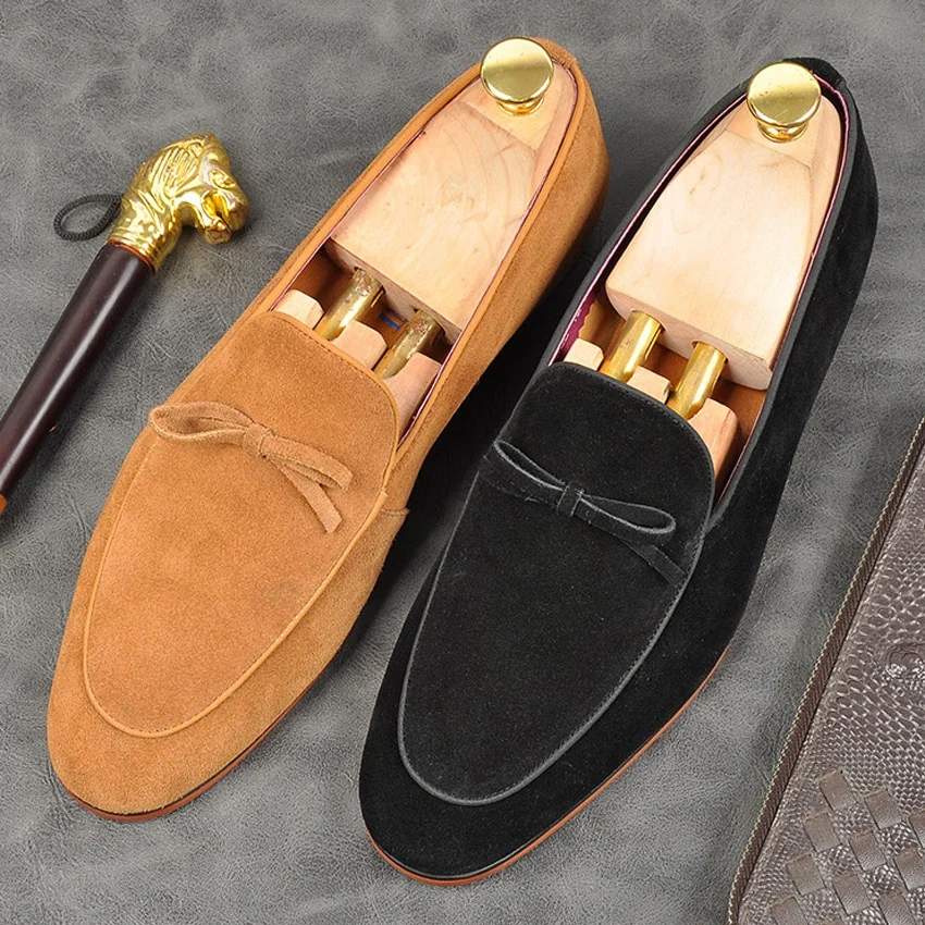 

Natural Genuine Leather Formal Dress Men's Moccasin Shoes Cow Suede Pointed Toe Slip on Comfortable Casual Loafers AM243
