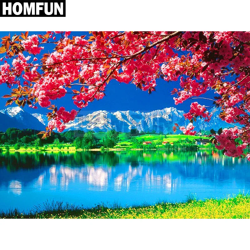 Алмазная живопись HOMFUN A00362 Озерный пейзаж вышивка крестиком из