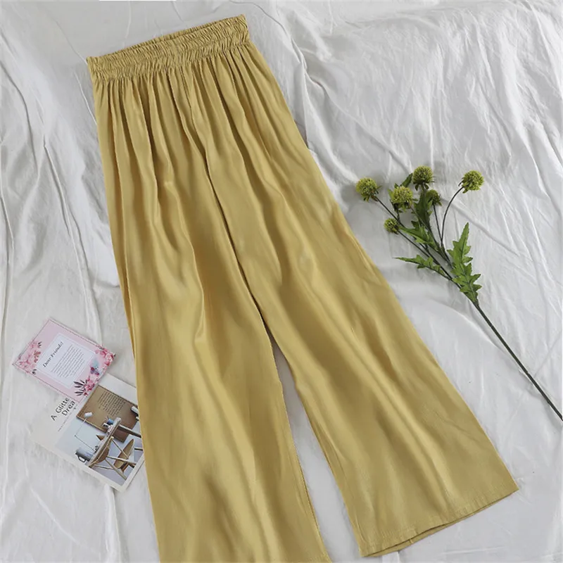 Женские атласные брюки с высокой талией повседневные свободные широкими