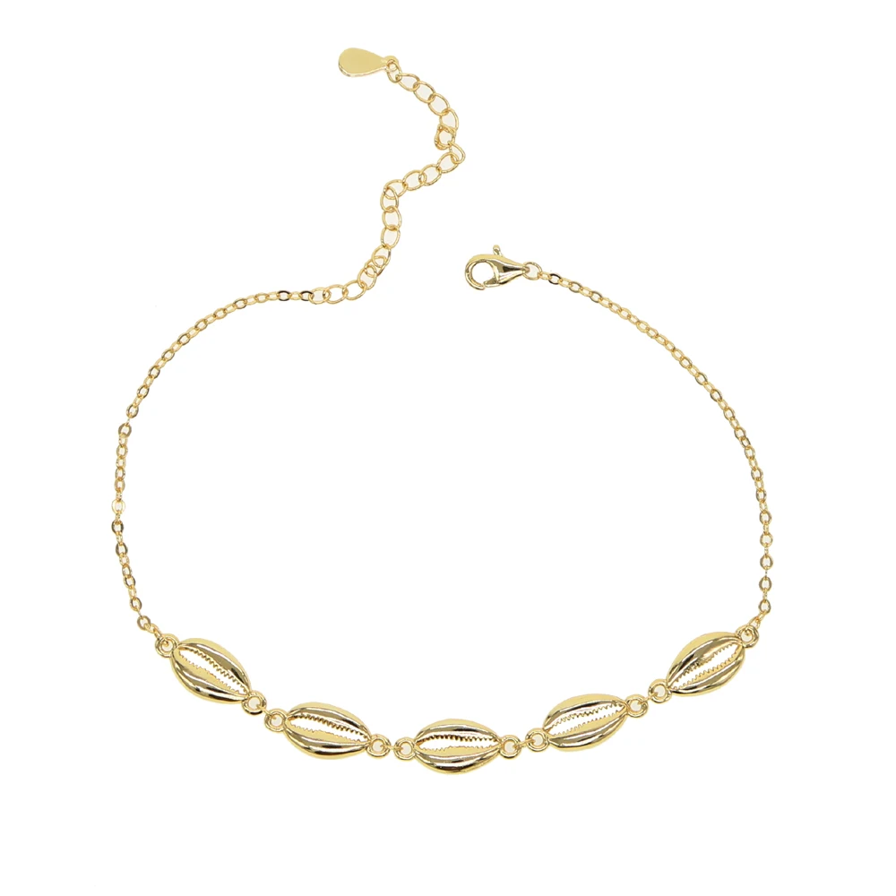 Женский браслет на щиколотке she shell украшенный бусинами и цепочкой золотого цвета