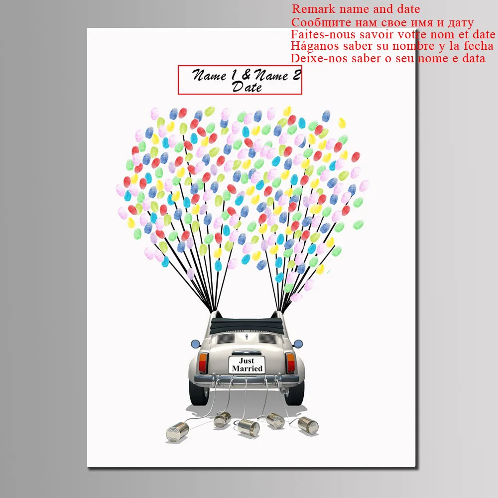 068 Горячая DIY свадебный автомобиль отпечаток пальцев Подпись гость книга вечерние украшения печатные свадебные велосипед дерево холст картины 40*60 см - Цвет: 068