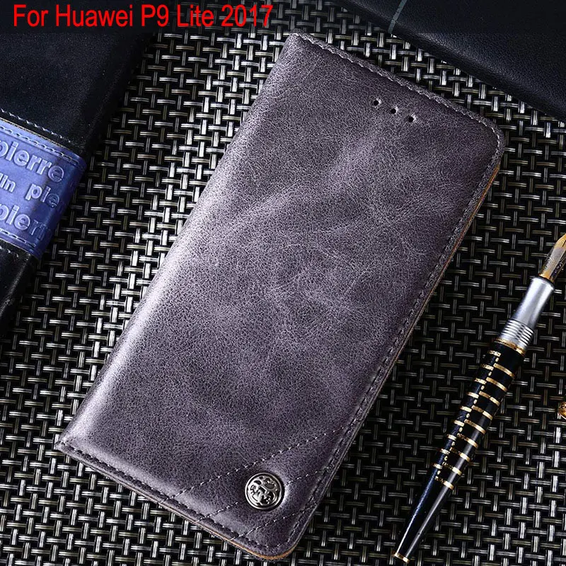 Для huawei p9 lite 2017 чехол Роскошная Кожаная Обложка Стенд Слот для карт памяти