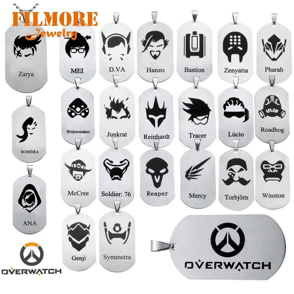 

24 Styles Hot Game Overwatch Jewelry Pendants Necklace Tracer Reaper OW Hero key Chains Entertainment Logo Key Holder Necklaces