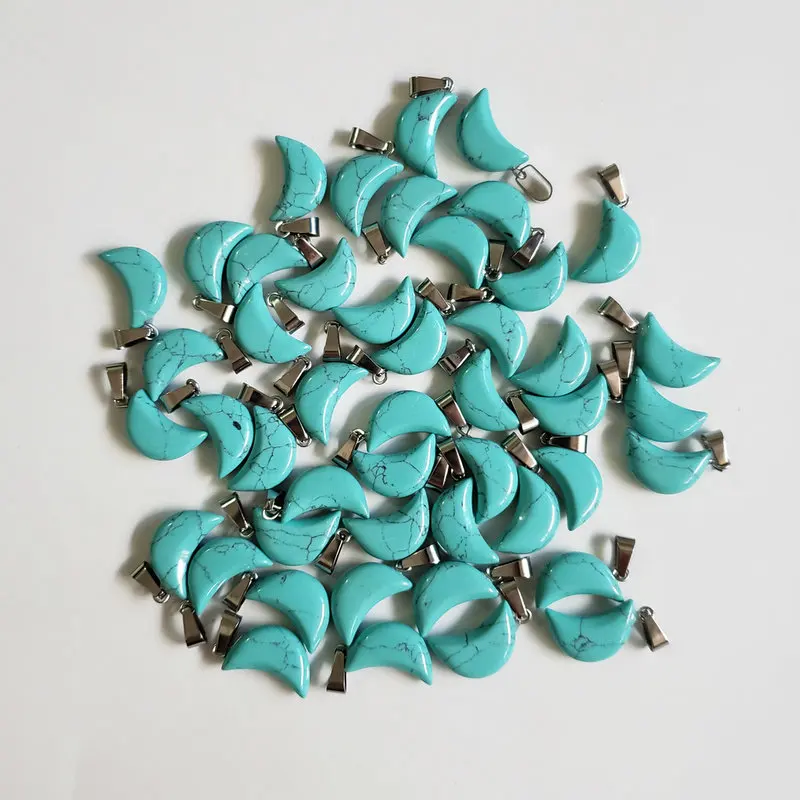 blue Turquoise 50 шт./партия высококачественный отобранный натуральный камень форма Полумесяца Подвески для изготовления ювелирных изделий DIY бесплатно - Окраска металла: blue Turquoise
