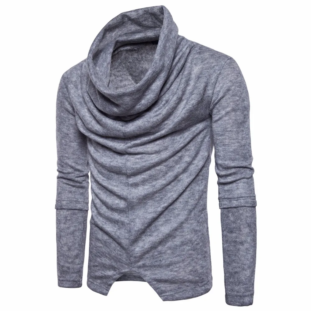 

Nice Autumn Winter New Mens Heap Collar Sweater Fashion Solid Color Sweater For Male S-2XL
