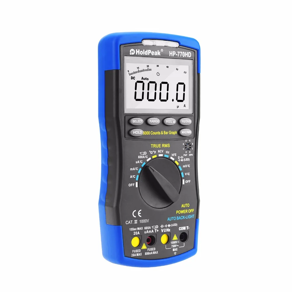 HoldPeak HP-770HD Цифровой мультиметр Autorange True RMS AC/DC Напряжение Частота Емкость Сопротивление тестер HFE мультиметр