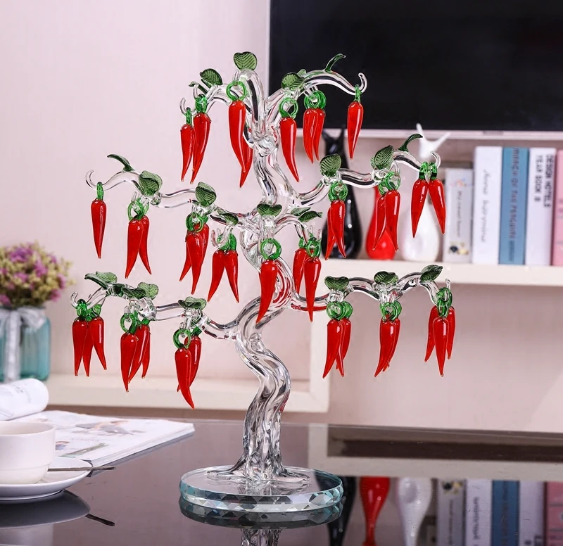 Creative crystal red pepper tree living room wine cabinet decoration Feng Shui gifts lucky crafts ornaments fire | Дом и сад