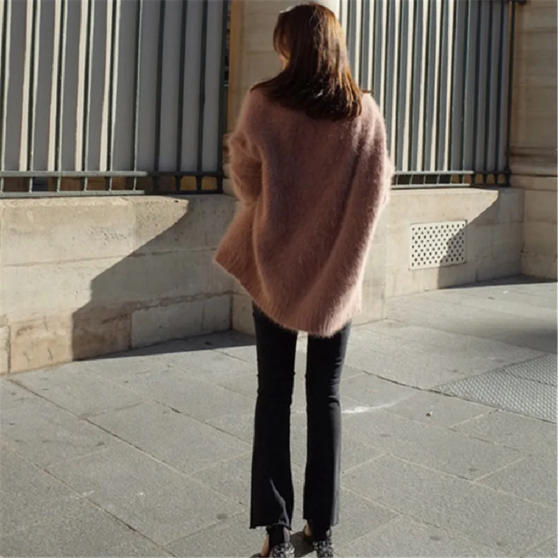Women Winter Long Sleeve Cardigan Knitting Sweater Knitwear Femme Female Grey Brown Casual Mohair Sweaters Jumper |