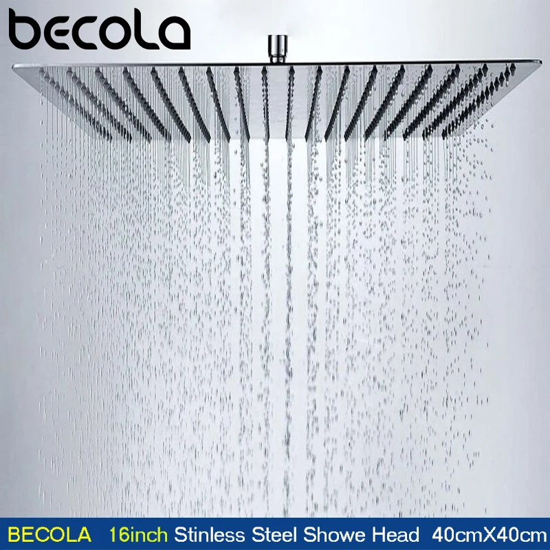 BECOLA, 16 дюймов, 40 см X 40 см, квадратная, нержавеющая сталь, ультра-тонкие насадки для душа, для ванной комнаты, квадратные, накладные, дождевые, душевая головка, CP-1616