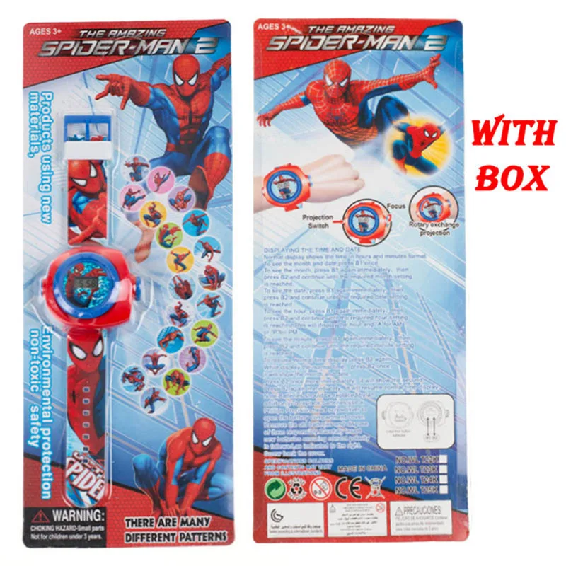 spiderman with box JOYROX принцесса Человек-паук детские часы проекция мультфильм шаблон Цифровые Детские часы для мальчиков девочек светодиодный дисплей часы Relogio - Цвет: spiderman with box