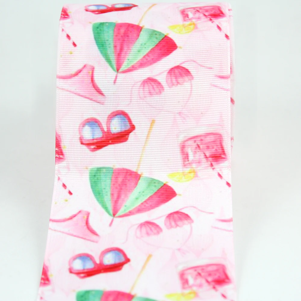 3&quot summer sunshade sunglass printed grosgrain pink ribbon 75mm wedding party decoration diy girls bows ribbons 5 10 yards | Дом и сад