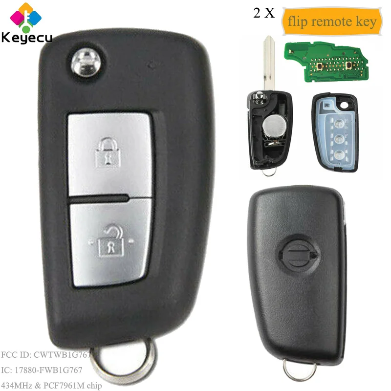 KEYECU пара флип дистанционного ключа автомобиля с 2Btn 434 МГц pcf7961m-fob для Nissan Qashqai J11 Pulsar C13 Juke F15 X-Trail T3 CWTWB1G767