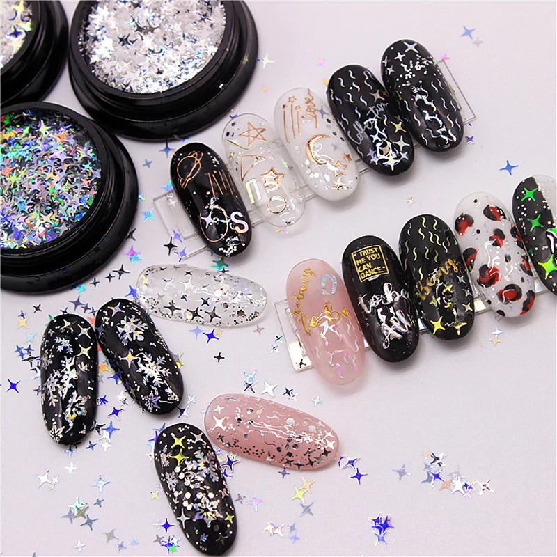 Новинка 1 шт. разноцветные лазерные блестки для ногтей четыре острых звездочки