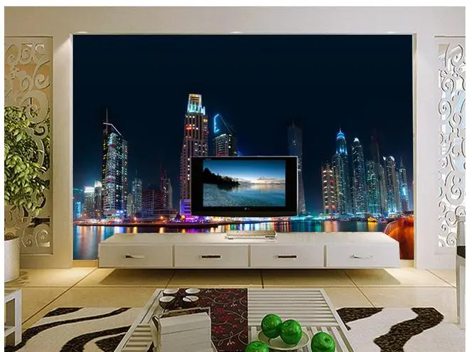 3D фото обои 3d настенные фрески 3 d современные и узкие города глубокая ночь ТВ